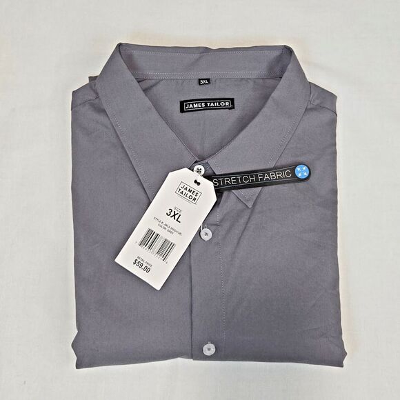 Other - James Tailor Mens size 3XL Gray‎ Button Up Shirt Cotton Poly Spandex Stretch NEW